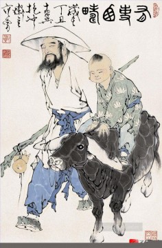 Fangzeng father and son old Chinese Oil Paintings